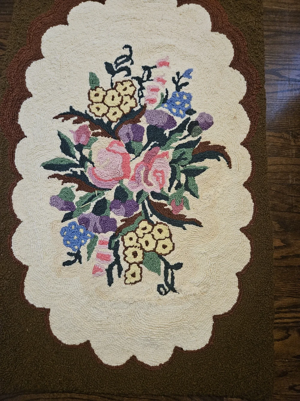 Floral Hooked Door Mat - Cream with Pink & Green